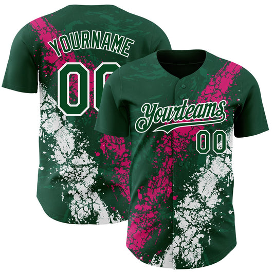 Custom Green Hot Pink-White Splash Authentic Baseball Jersey - Main View