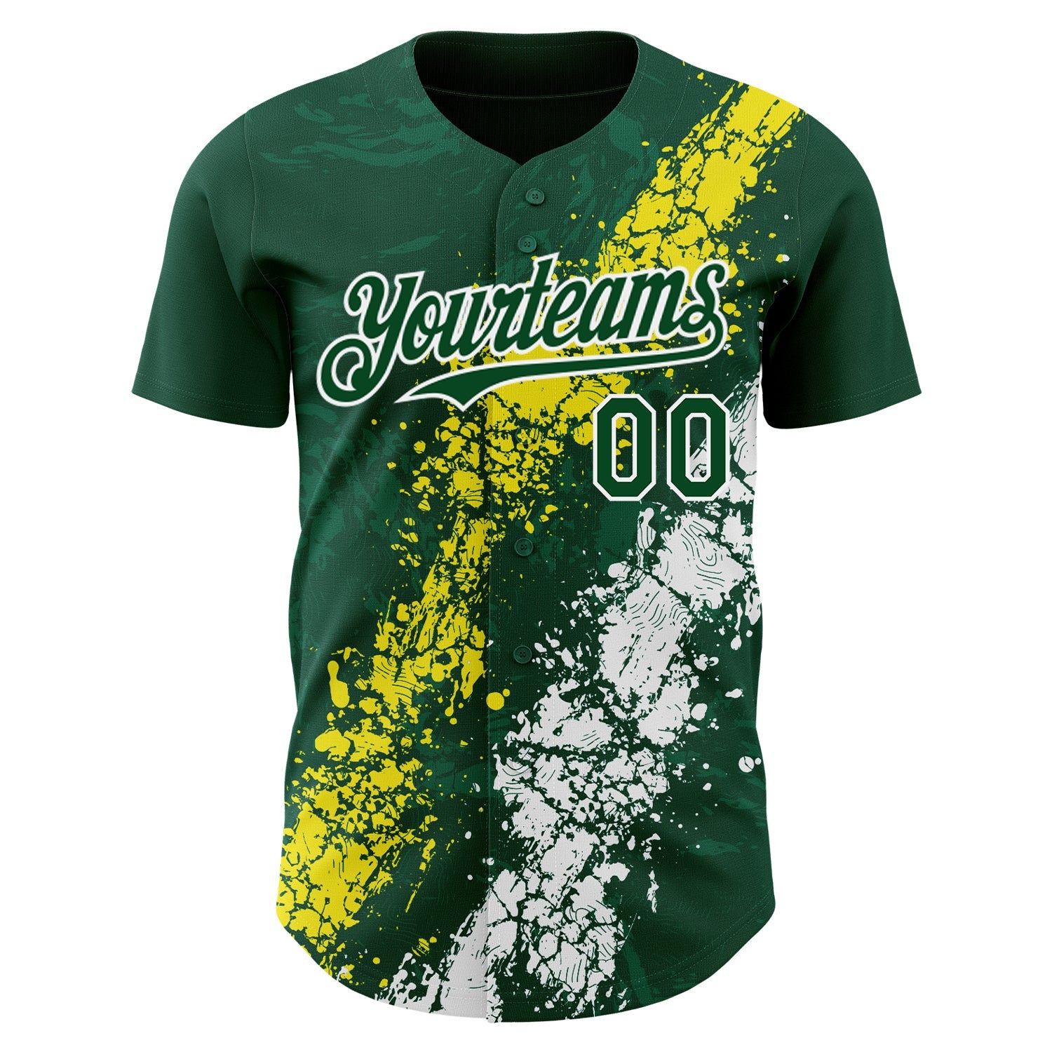 Custom Green Light Yellow-White Splash Authentic Baseball Jersey view 2