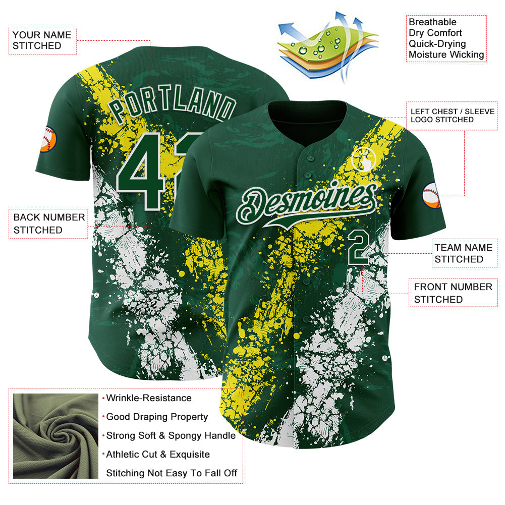 Custom Green Light Yellow-White Splash Authentic Baseball Jersey view 3