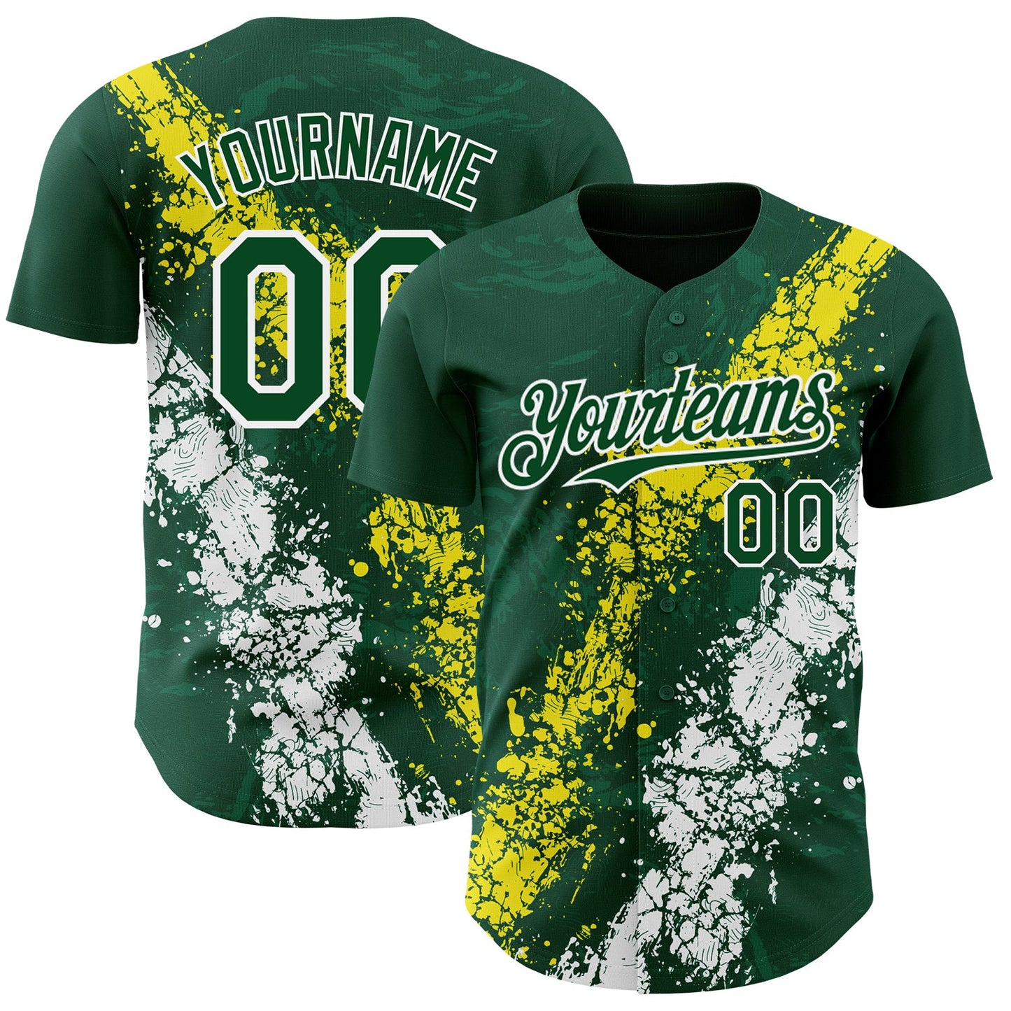 Custom Green Light Yellow-White Splash Authentic Baseball Jersey - Main View