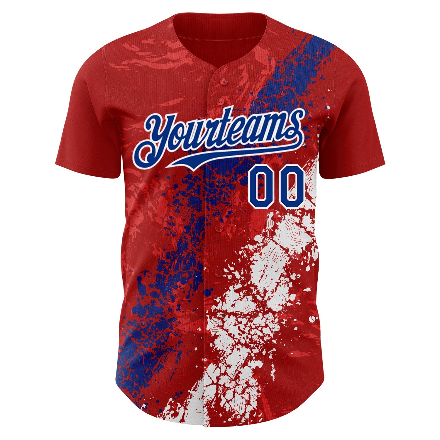 Custom Red Royal-White Splash Authentic Baseball Jersey view 2