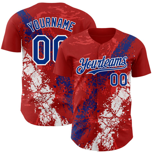 Custom Red Royal-White Splash Authentic Baseball Jersey - Main View