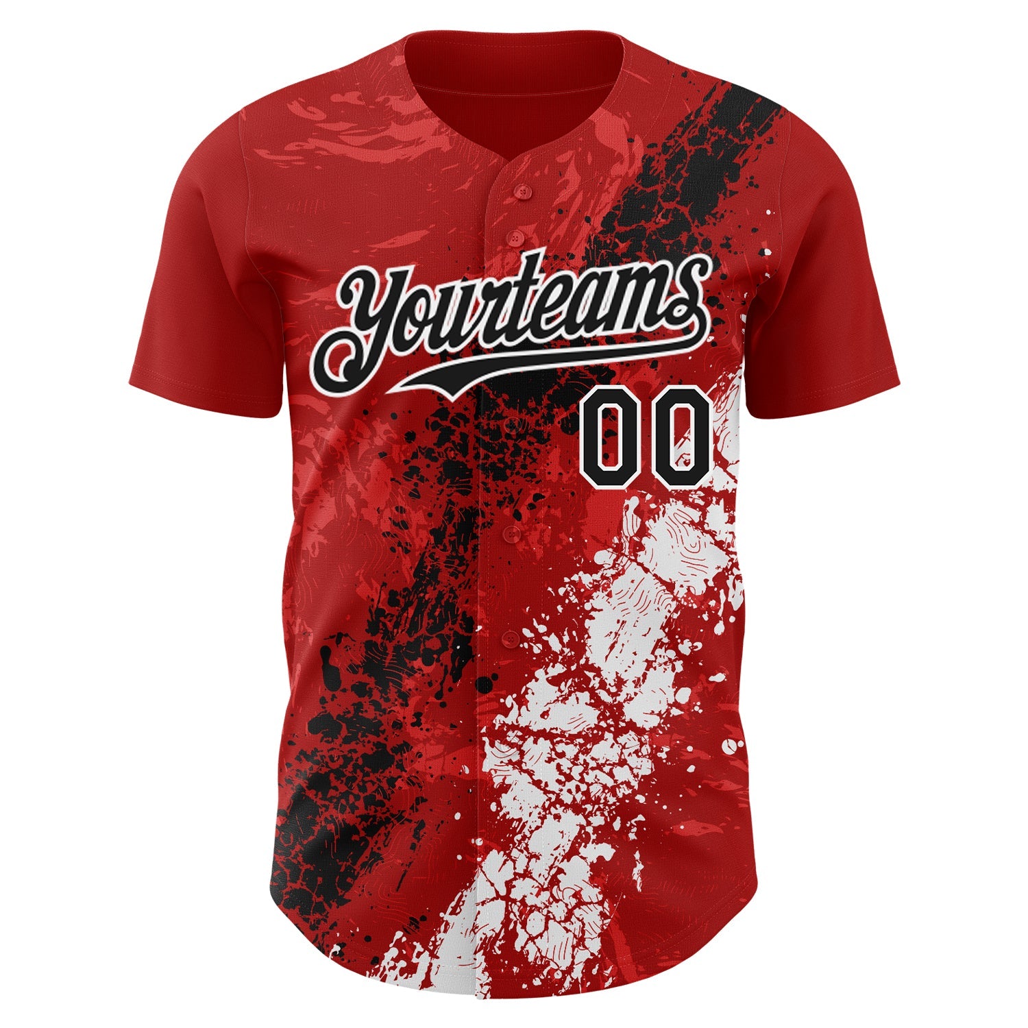 Custom Red Black-White Splash Authentic Baseball Jersey view 2