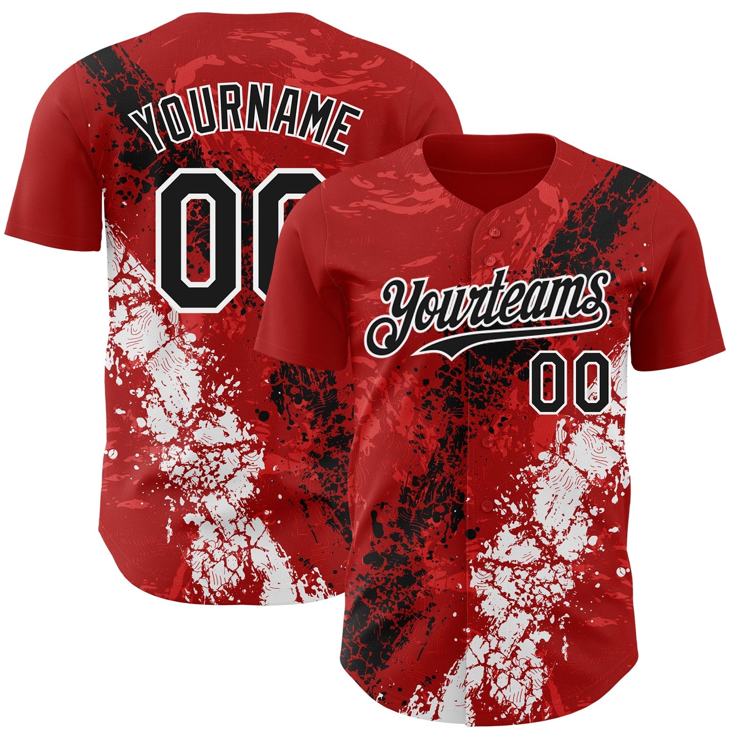 Custom Red Black-White Splash Authentic Baseball Jersey - Main View
