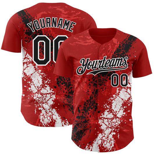 Custom Red Black-White Splash Authentic Baseball Jersey - Main View