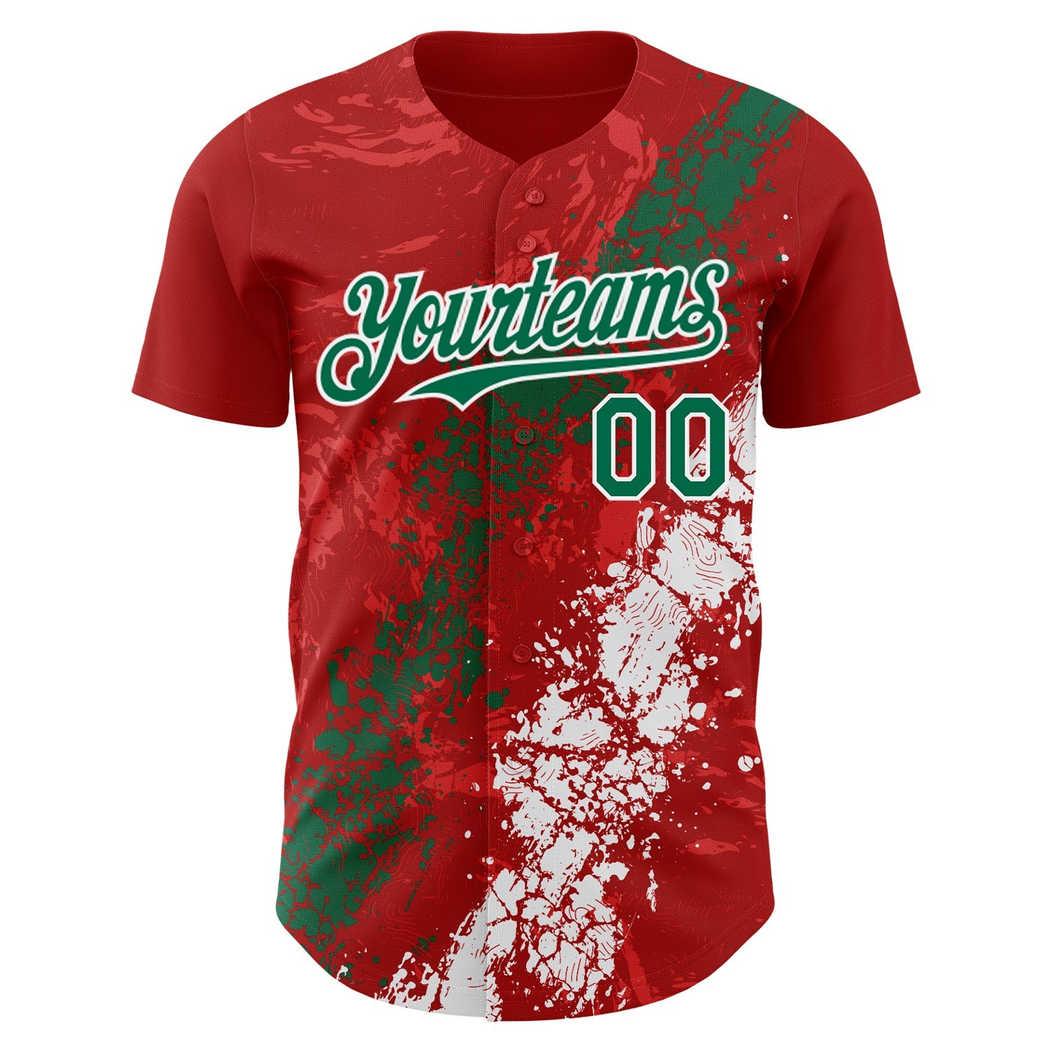Custom Red Kelly Green-White Splash Authentic Baseball Jersey view 2