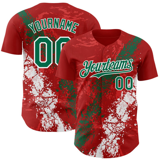 Custom Red Kelly Green-White Splash Authentic Baseball Jersey - Main View