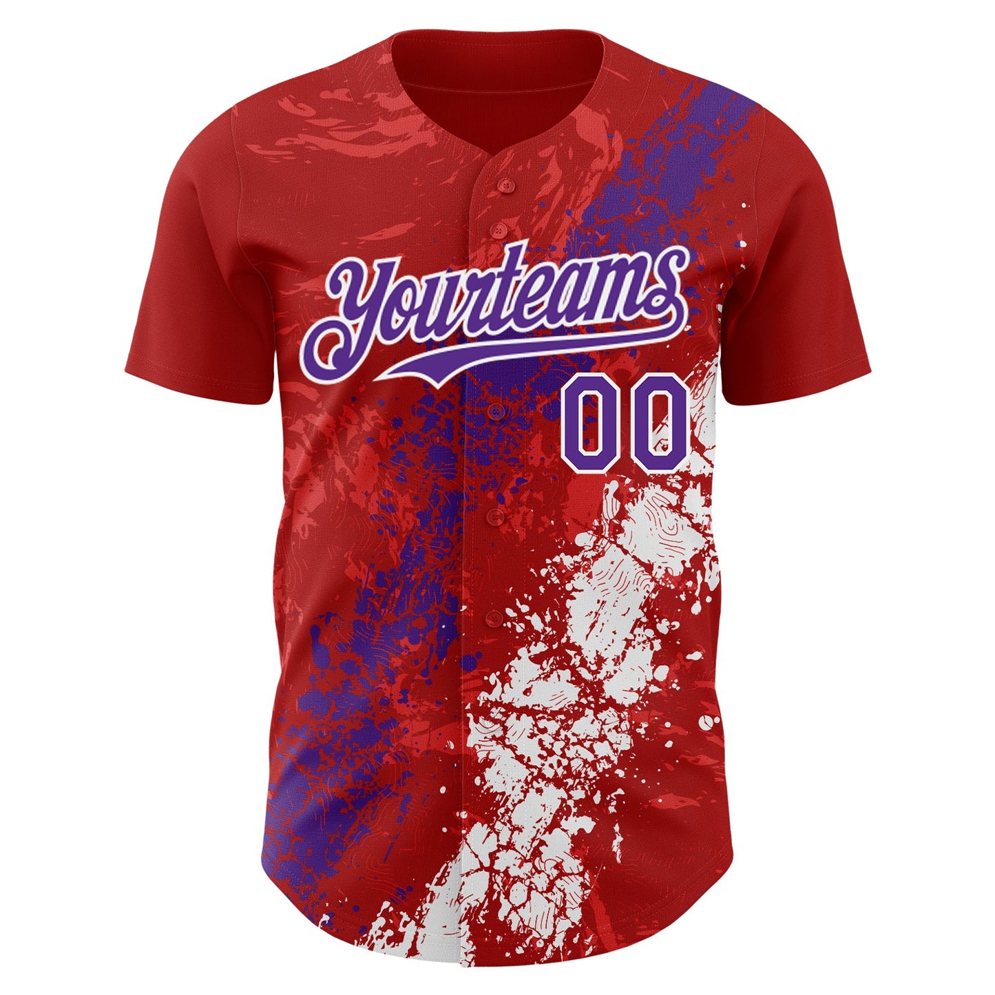 Custom Red Purple-White Splash Authentic Baseball Jersey view 2