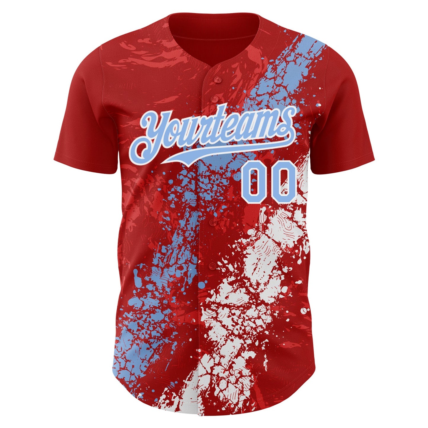 Custom Red Light Blue-White Splash Authentic Baseball Jersey view 2