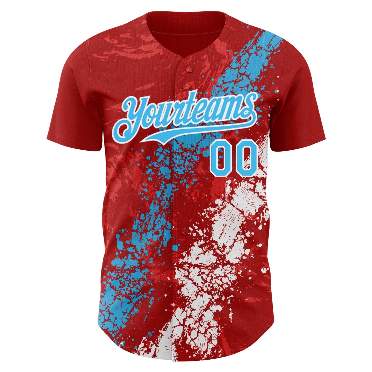 Custom Red Sky Blue-White Splash Authentic Baseball Jersey view 2