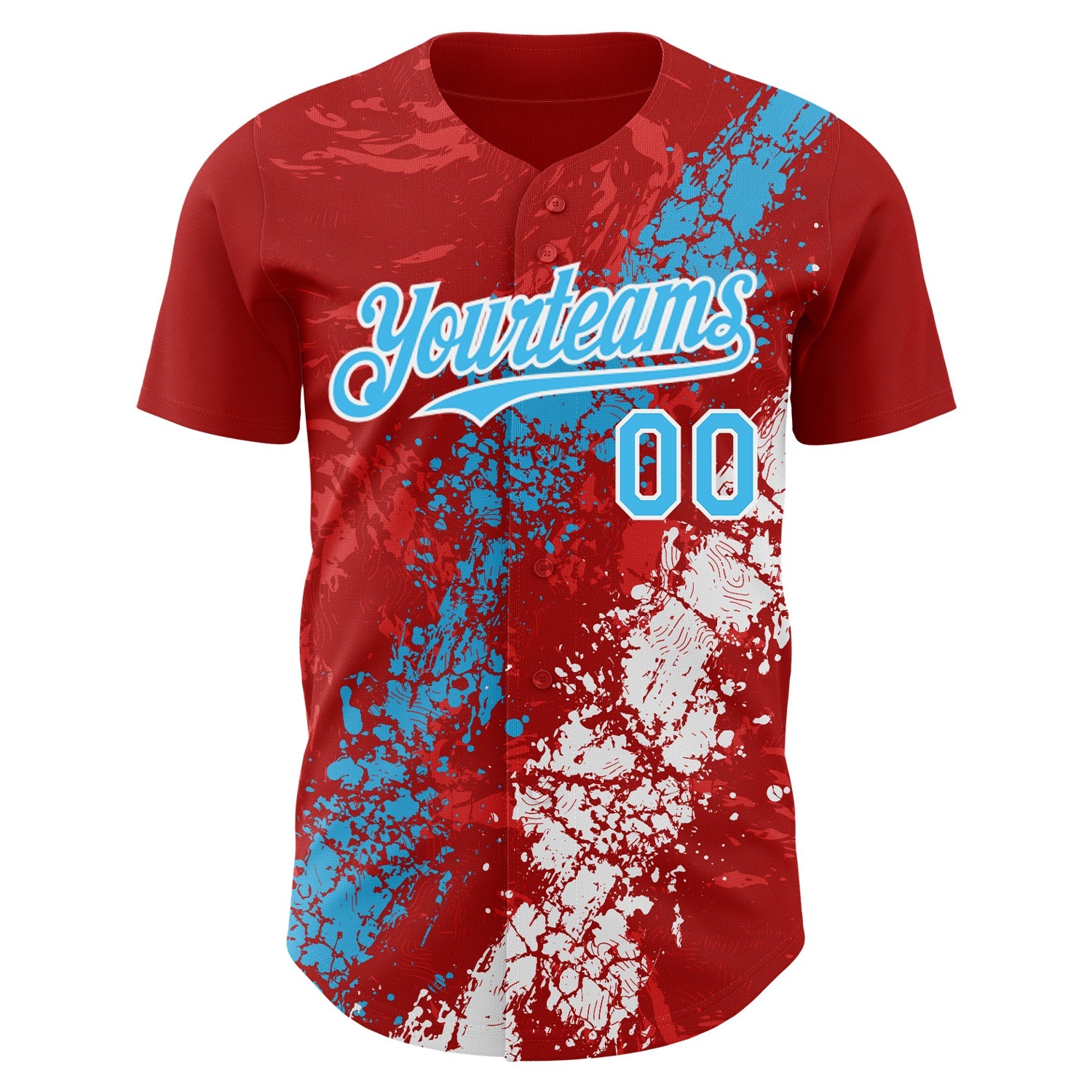 Custom Red Sky Blue-White Splash Authentic Baseball Jersey view 2