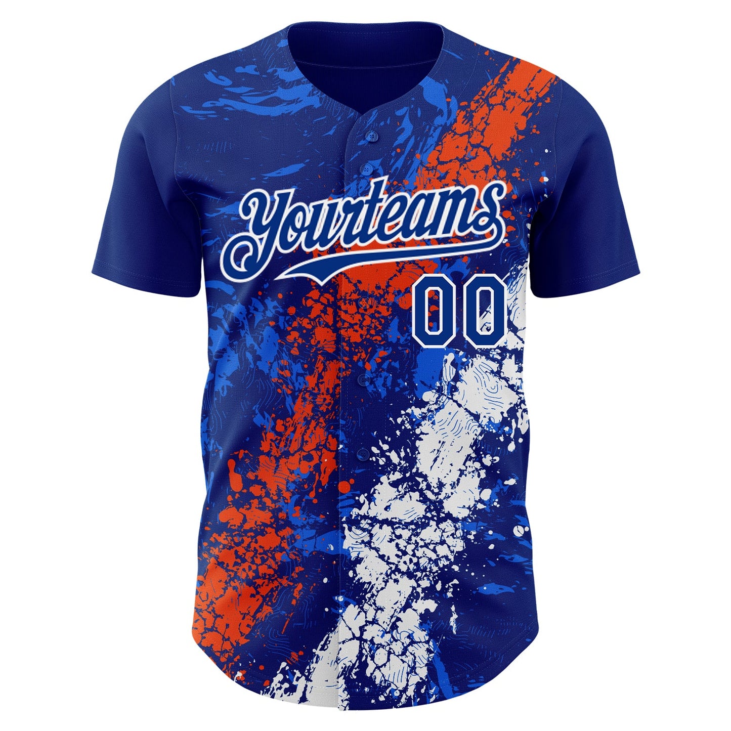 Custom Royal Orange-White Splash Authentic Baseball Jersey view 2