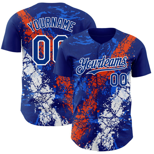 Custom Royal Orange-White Splash Authentic Baseball Jersey - Main View