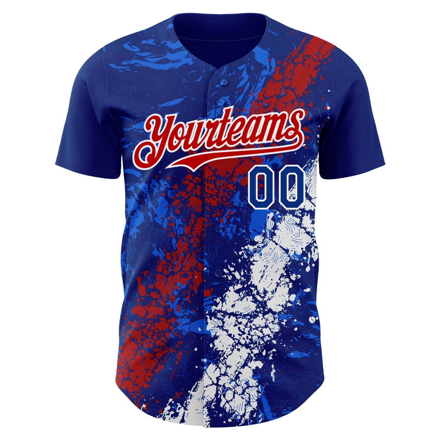 Custom Royal Red-White Splash Authentic Baseball Jersey view 2