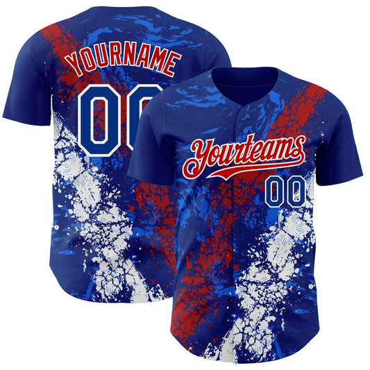 Custom Royal Red-White Splash Authentic Baseball Jersey - Main View