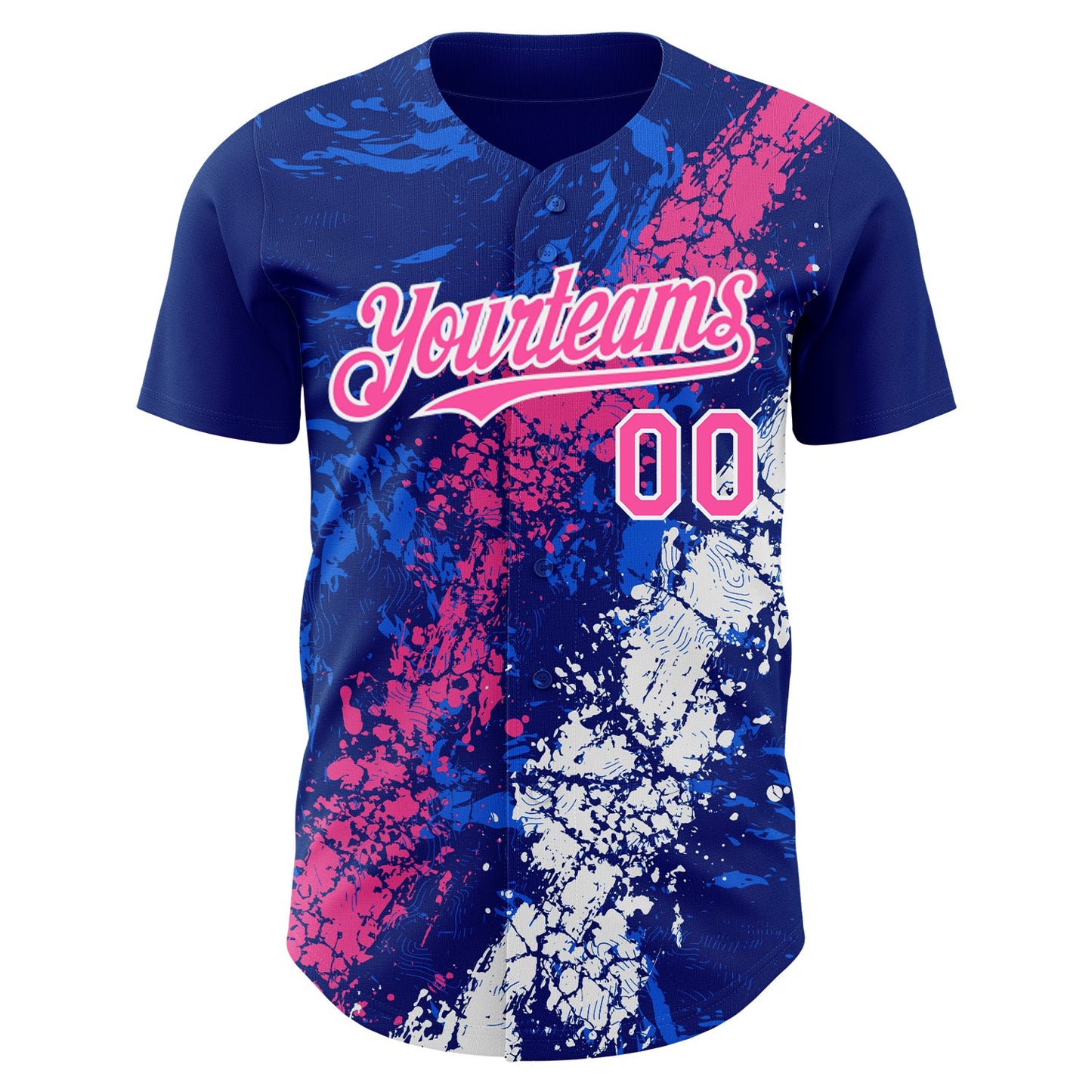 Custom Royal Pink-White Splash Authentic Baseball Jersey view 2