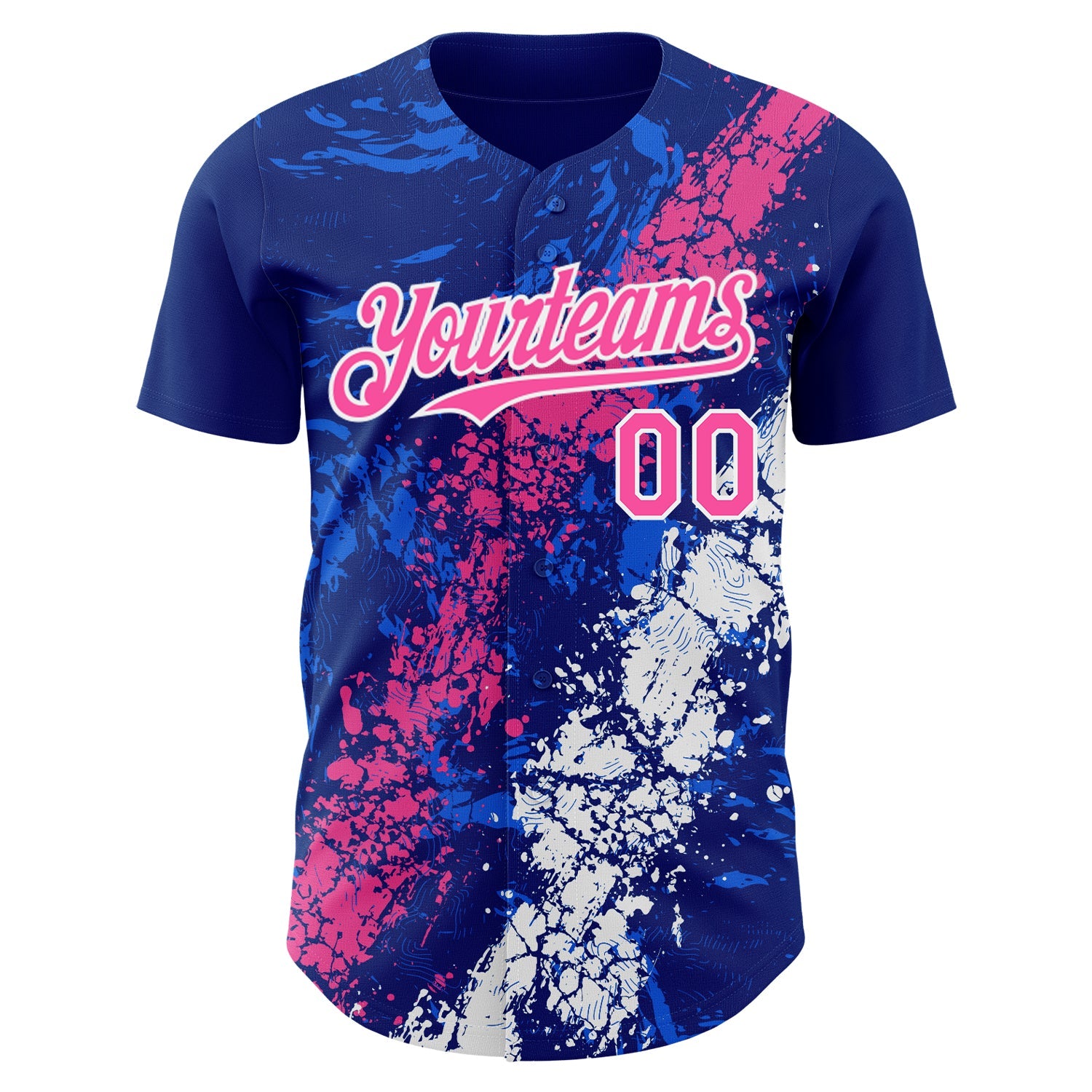 Custom Royal Pink-White Splash Authentic Baseball Jersey view 2