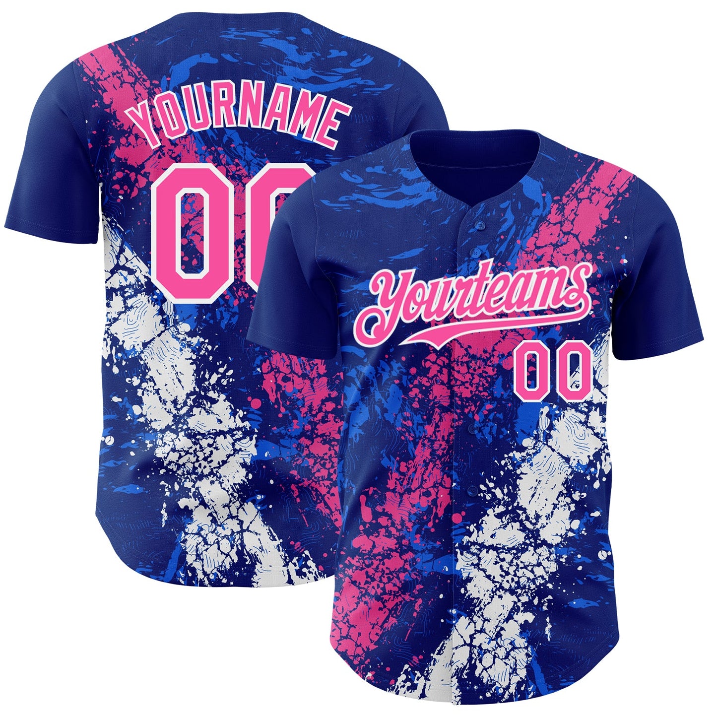 Custom Royal Pink-White Splash Authentic Baseball Jersey - Main View