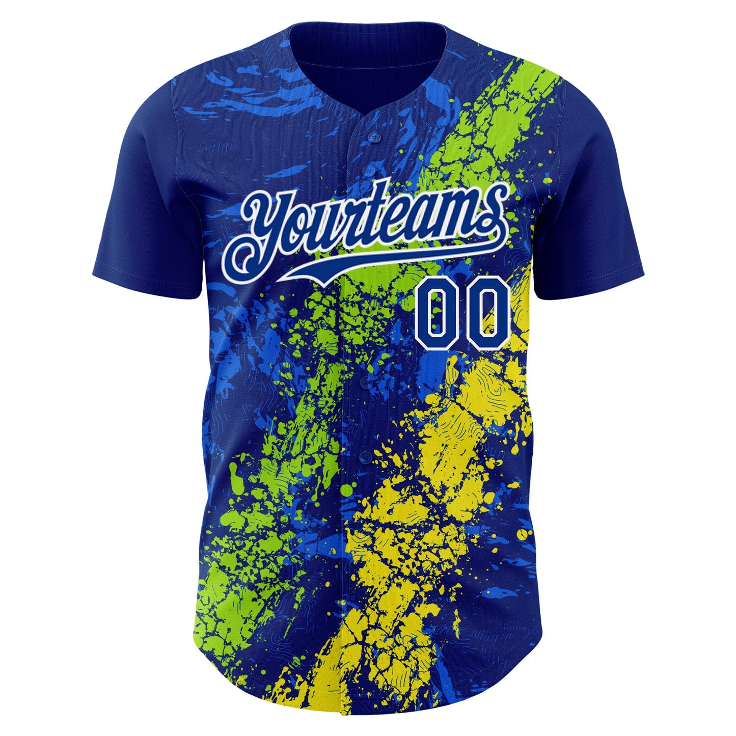 Custom Royal Neon Green Light Yellow-White Splash Authentic Baseball Jersey view 2