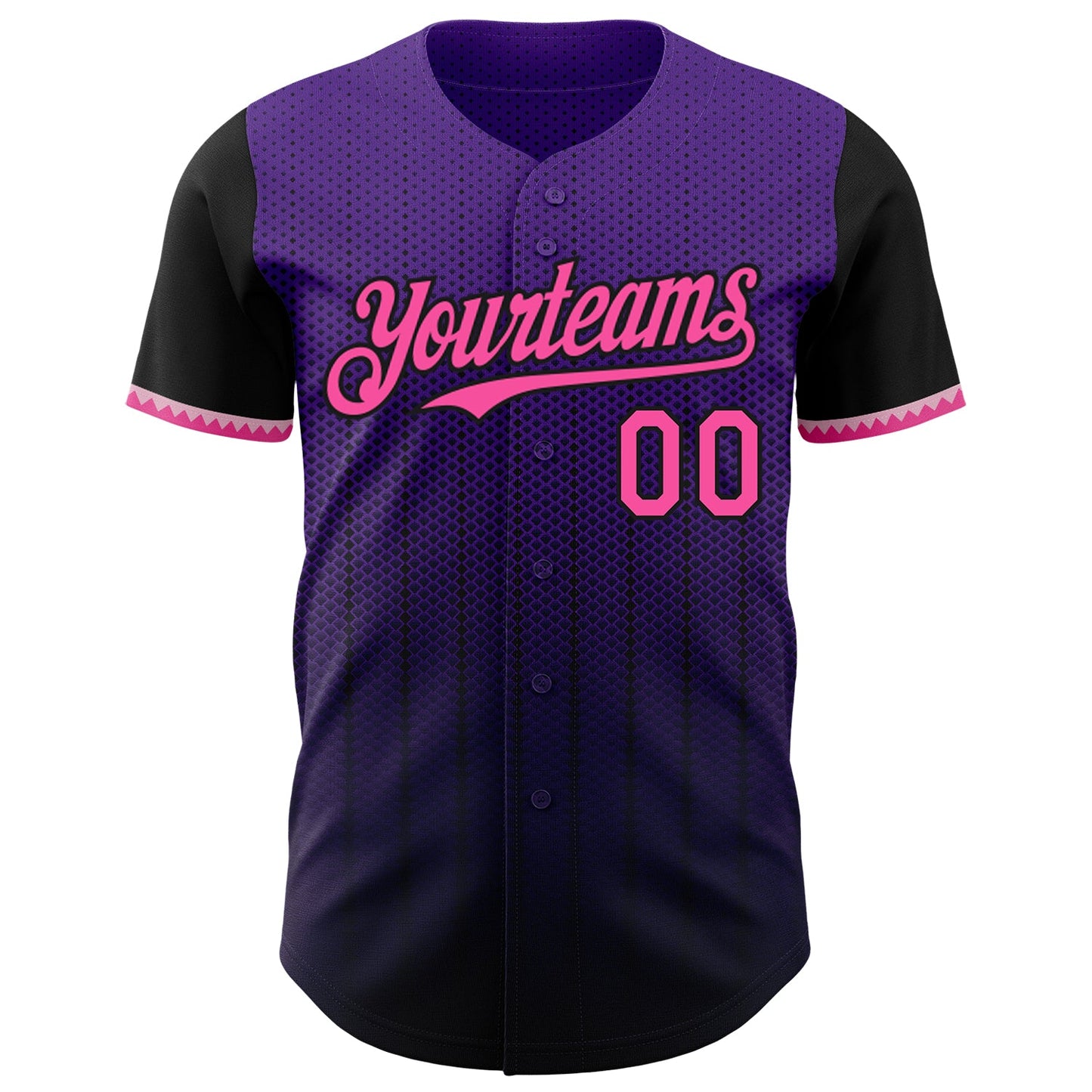 Custom Purple Pink-Black 3D Pattern Design Gradient Geometric Shape Authentic Baseball Jersey view 2