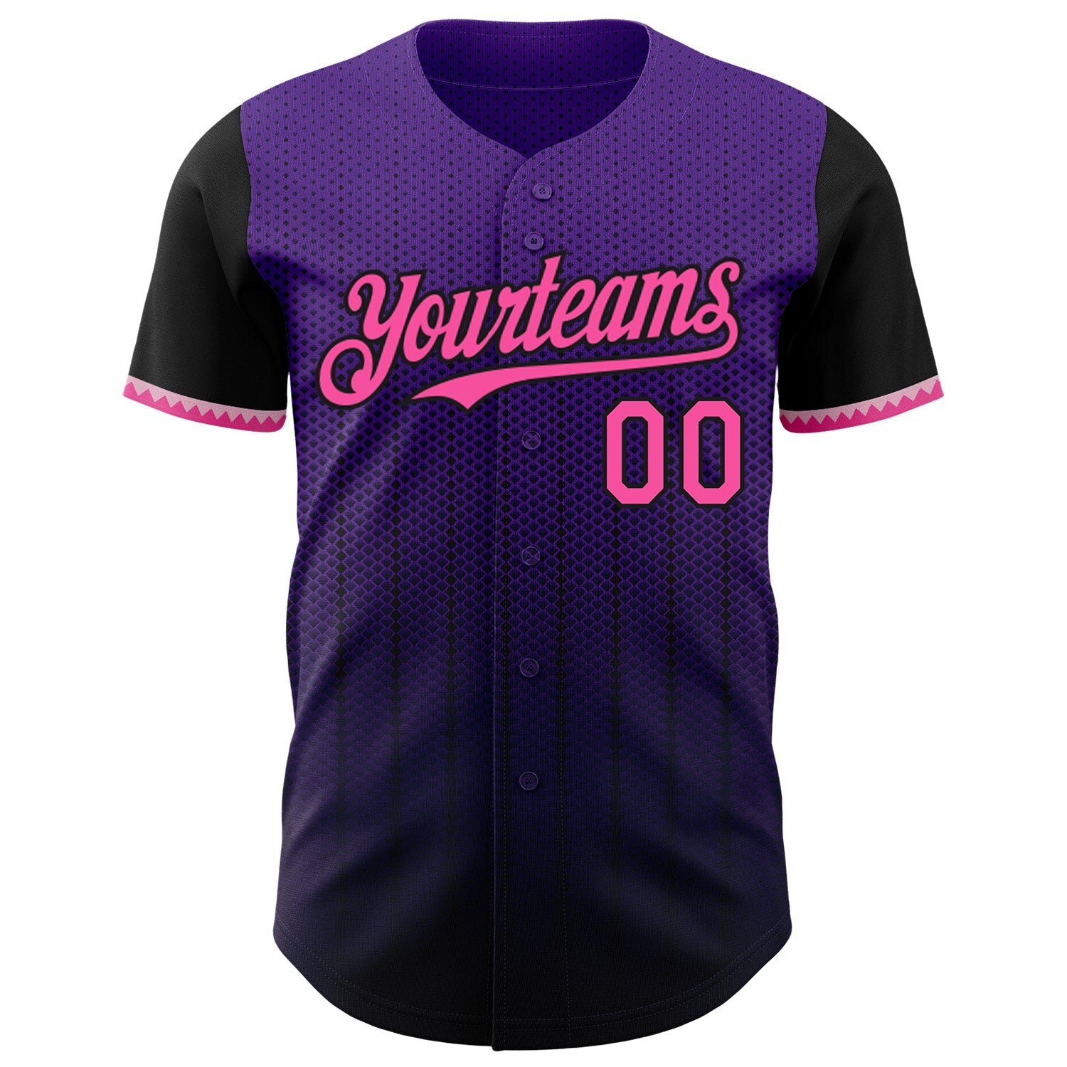 Custom Purple Pink-Black 3D Pattern Design Gradient Geometric Shape Authentic Baseball Jersey view 2