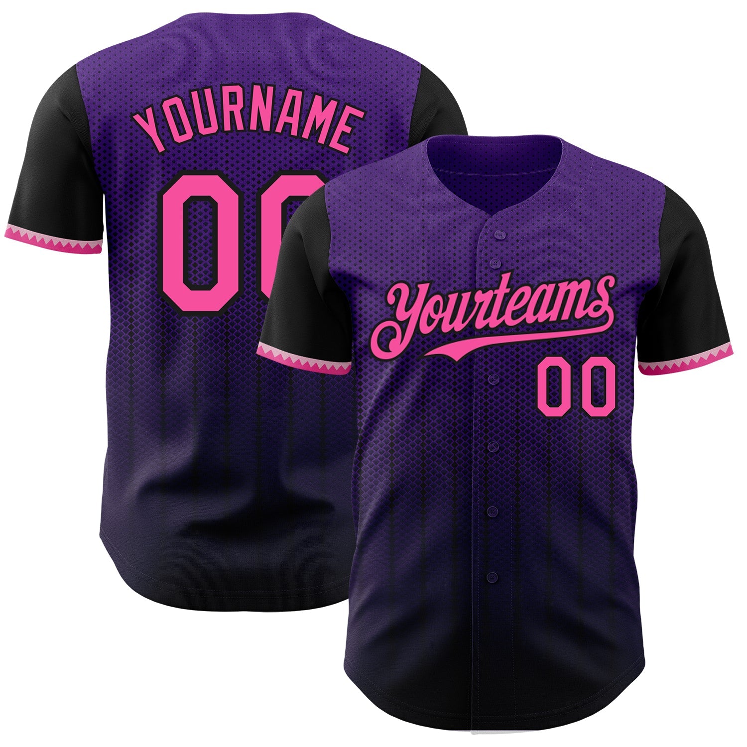 Custom Purple Pink-Black 3D Pattern Design Gradient Geometric Shape Authentic Baseball Jersey - Main View
