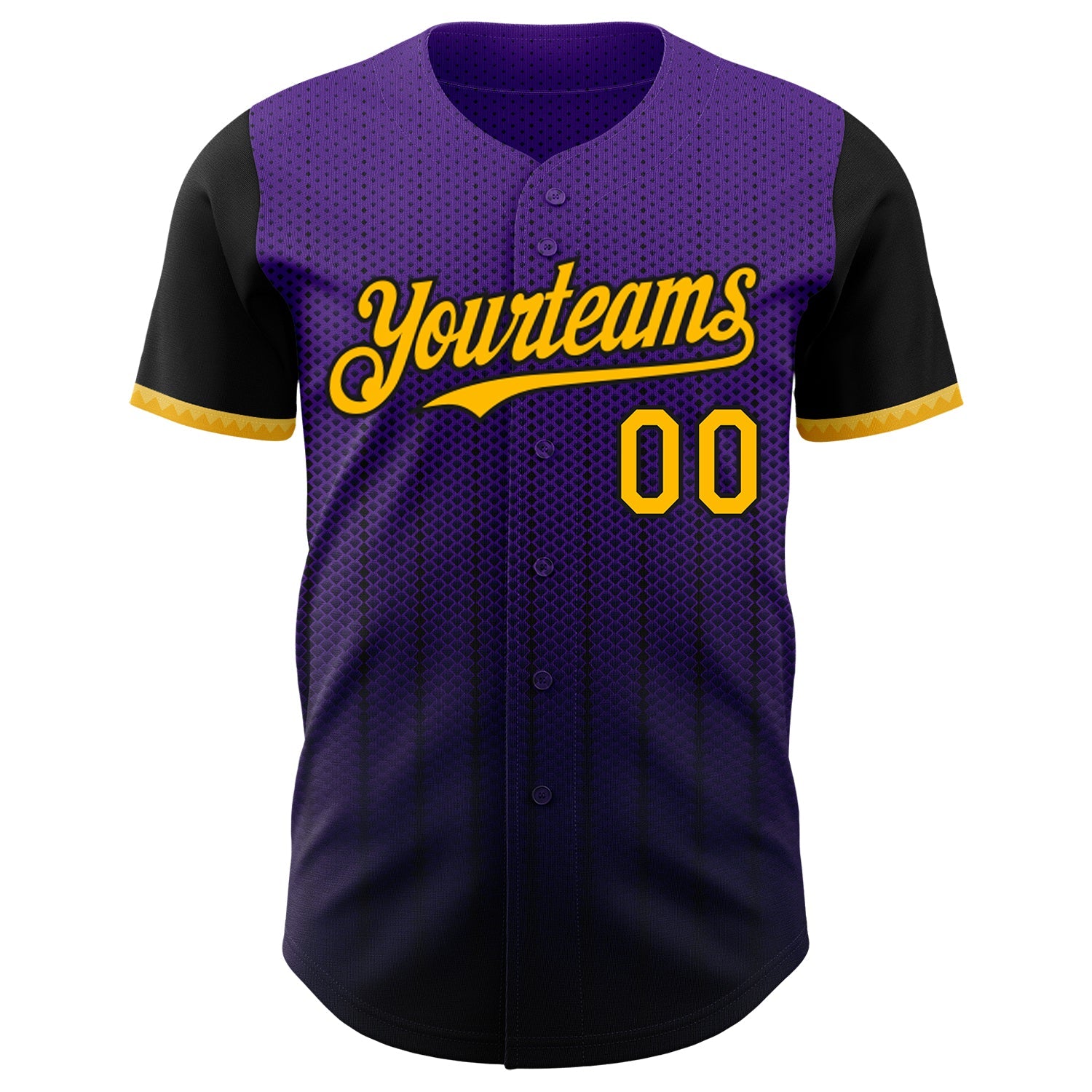 Custom Purple Gold-Black 3D Pattern Design Gradient Geometric Shape Authentic Baseball Jersey view 2