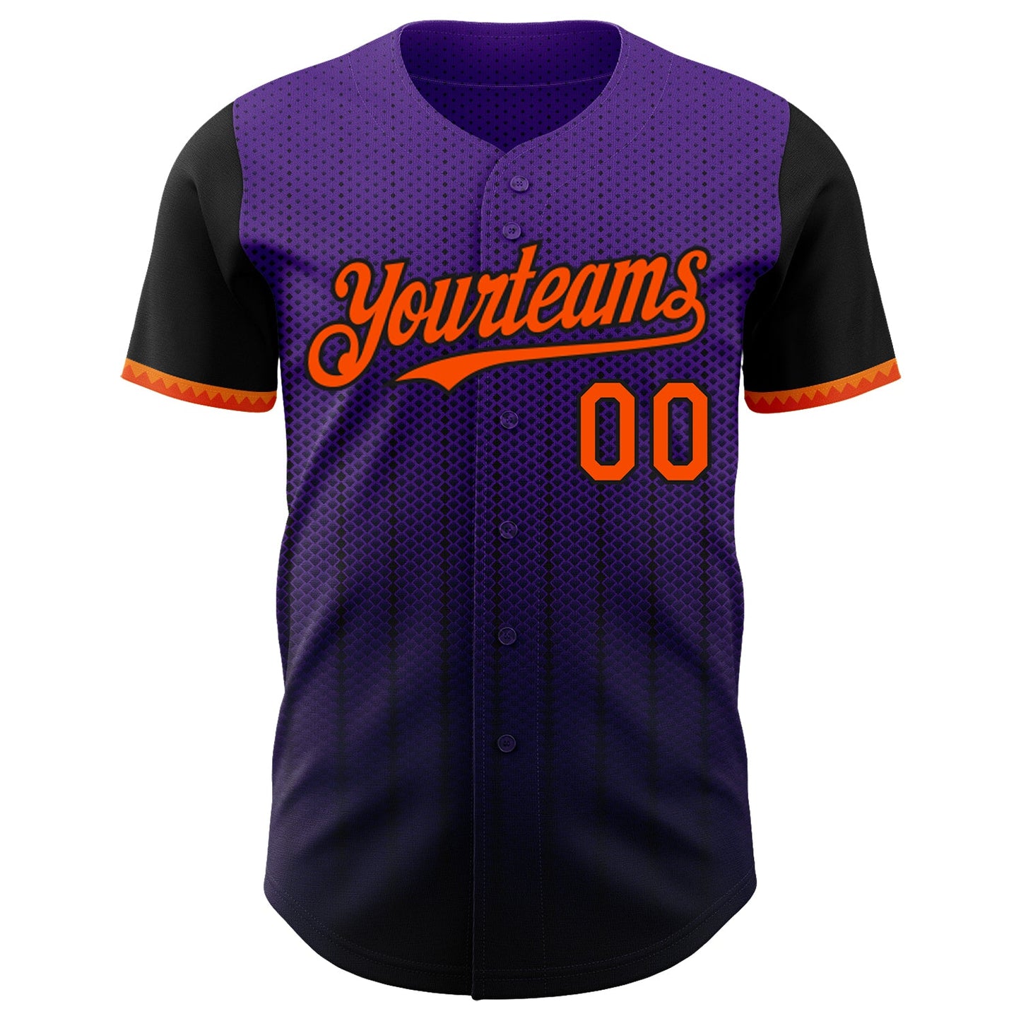 Custom Purple Orange-Black 3D Pattern Design Gradient Geometric Shape Authentic Baseball Jersey view 2