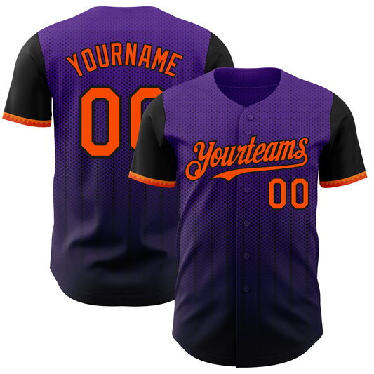 Custom Purple Orange-Black 3D Pattern Design Gradient Geometric Shape Authentic Baseball Jersey - Main View