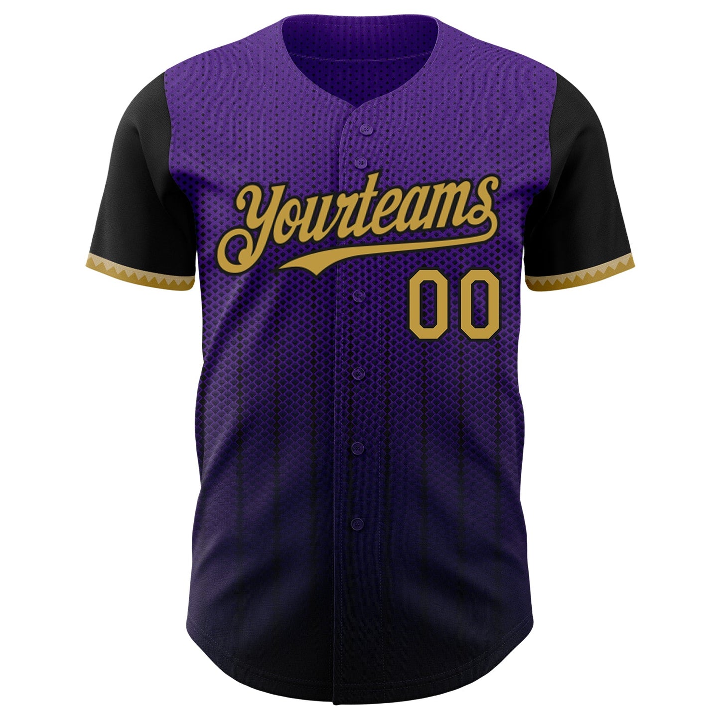 Custom Purple Old Gold-Black 3D Pattern Design Gradient Geometric Shape Authentic Baseball Jersey view 2