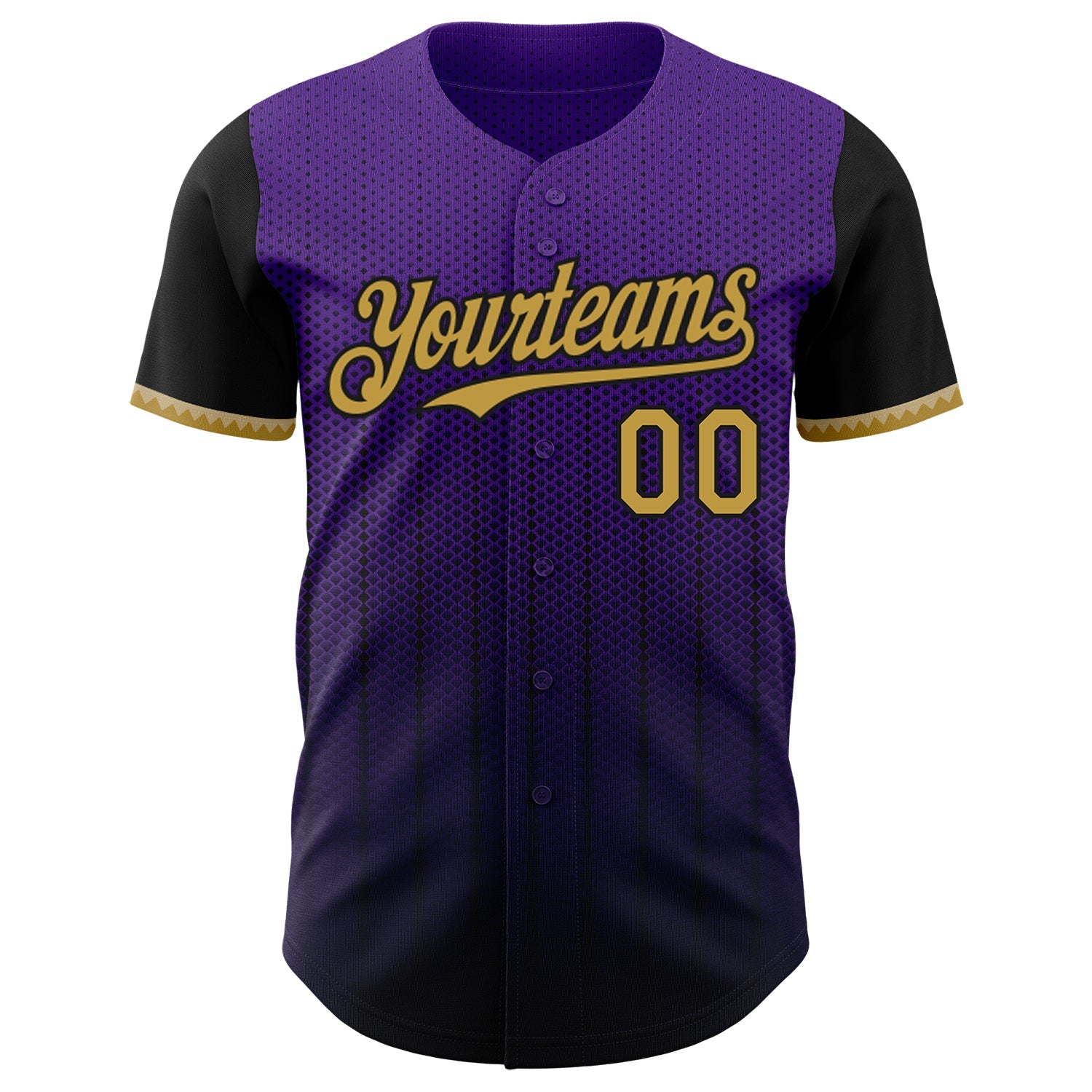Custom Purple Old Gold-Black 3D Pattern Design Gradient Geometric Shape Authentic Baseball Jersey view 2