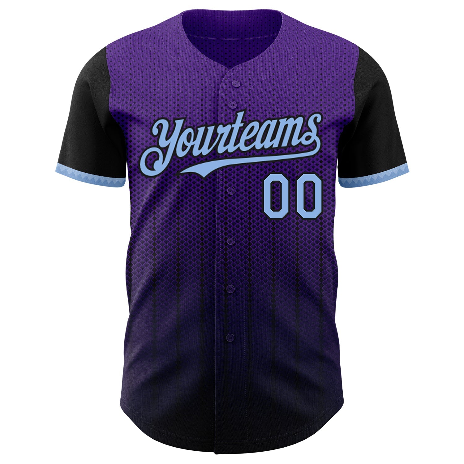 Custom Purple Light Blue-Black 3D Pattern Design Gradient Geometric Shape Authentic Baseball Jersey view 2
