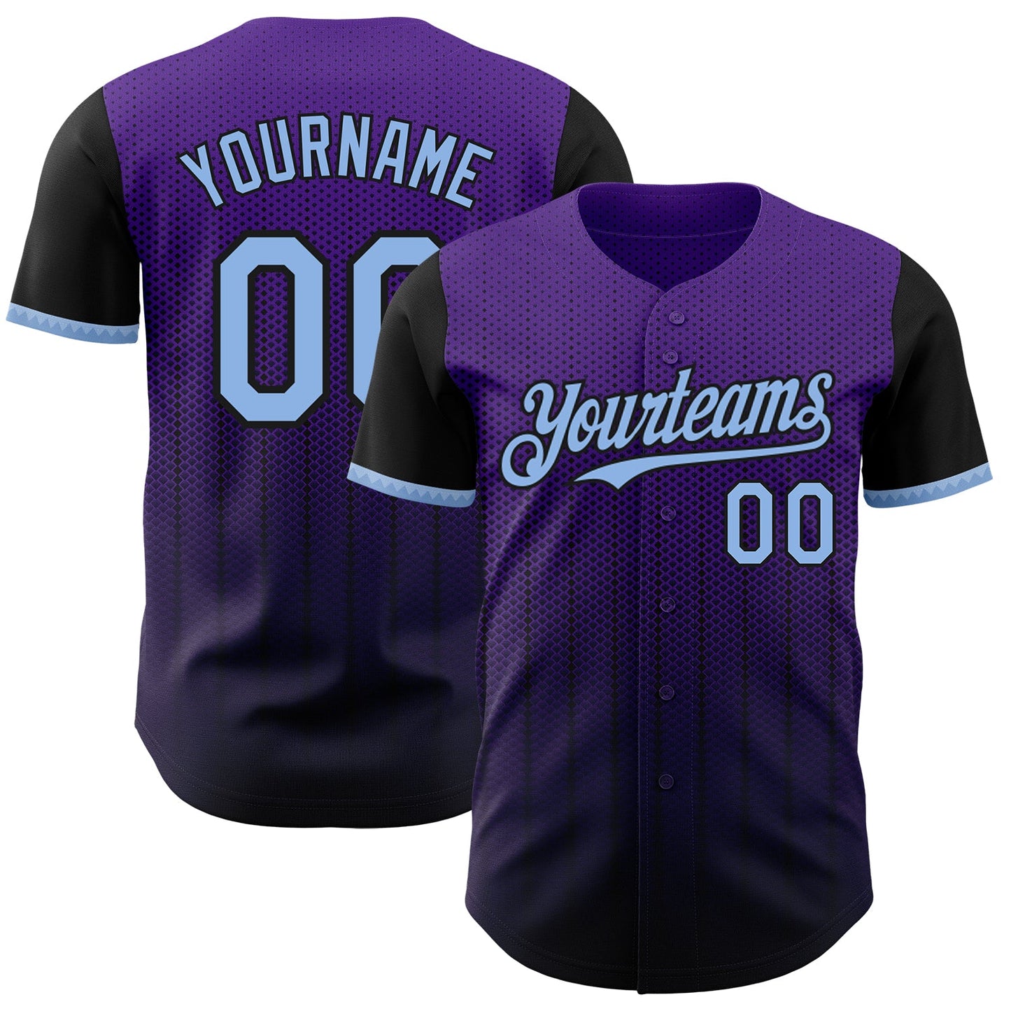 Custom Purple Light Blue-Black 3D Pattern Design Gradient Geometric Shape Authentic Baseball Jersey - Main View