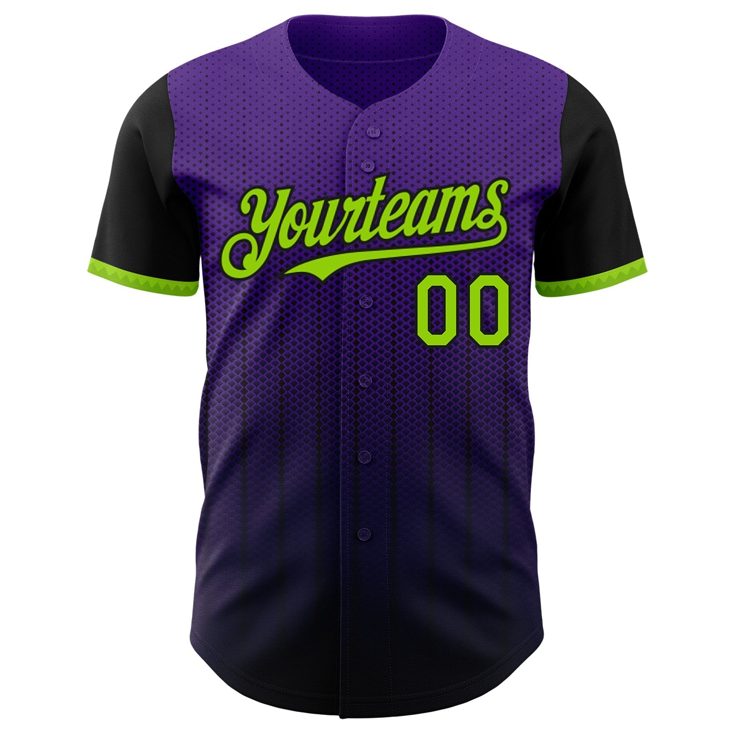 Custom Purple Neon Green-Black 3D Pattern Design Gradient Geometric Shape Authentic Baseball Jersey view 2