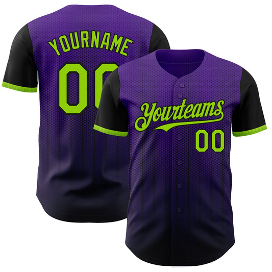 Custom Purple Neon Green-Black 3D Pattern Design Gradient Geometric Shape Authentic Baseball Jersey - Main View