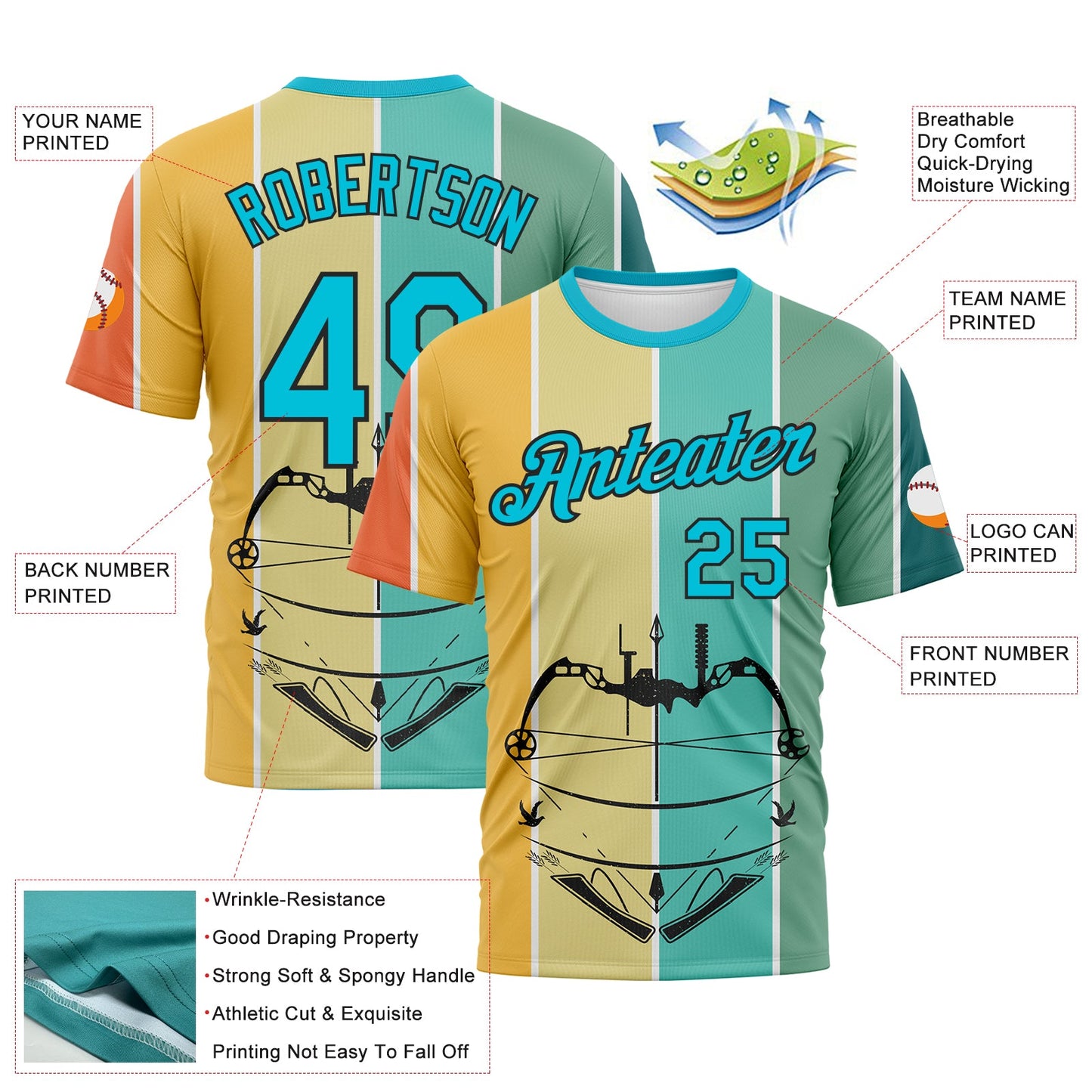 Custom Lakes Blue Black 3D Pattern Design Arrow Archery Bow Target Performance T-Shirt view 2