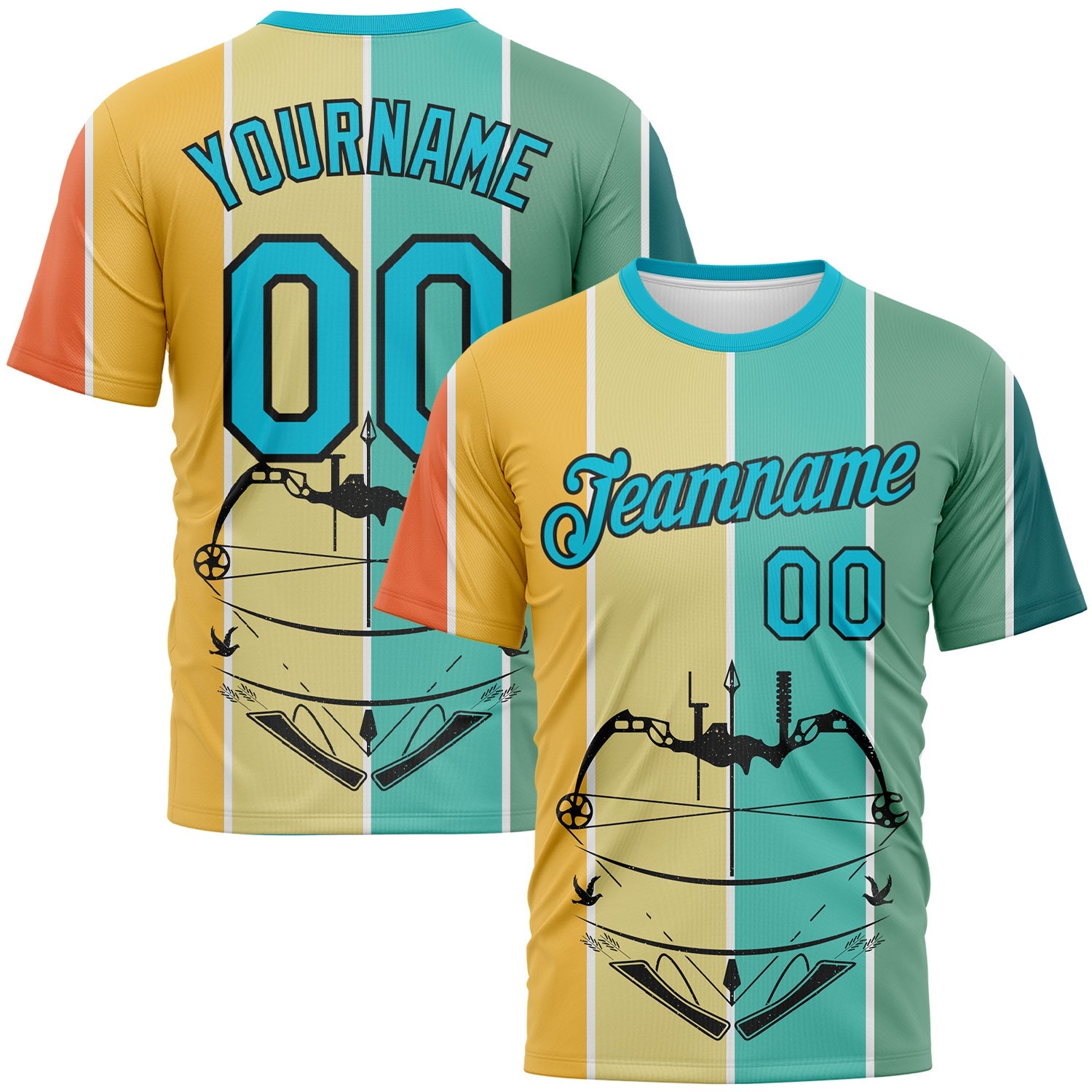 Custom Lakes Blue Black 3D Pattern Design Arrow Archery Bow Target Performance T-Shirt - Main View