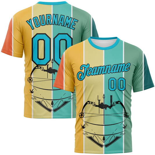 Custom Lakes Blue Black 3D Pattern Design Arrow Archery Bow Target Performance T-Shirt - Main View