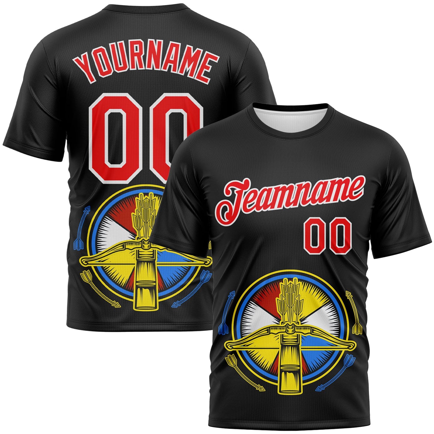 Custom Black Fire Red-White 3D Pattern Design Arrow Archery Bow Target Performance T-Shirt - Main View
