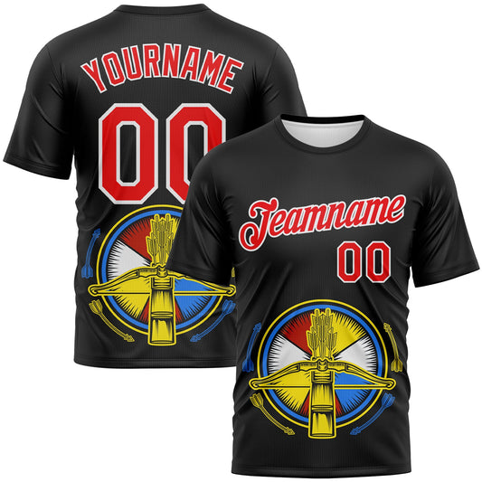 Custom Black Fire Red-White 3D Pattern Design Arrow Archery Bow Target Performance T-Shirt - Main View