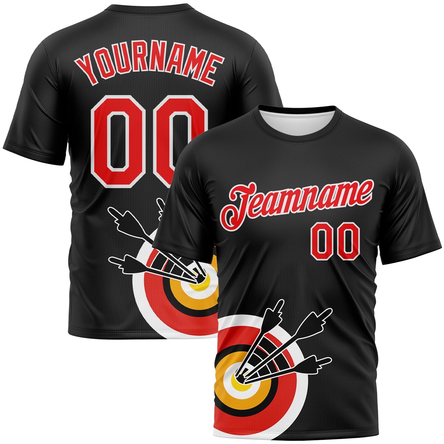 Custom Black Fire Red-White 3D Pattern Design Arrow Archery Bow Target Performance T-Shirt - Main View