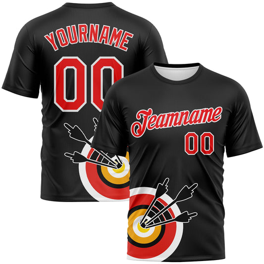 Custom Black Fire Red-White 3D Pattern Design Arrow Archery Bow Target Performance T-Shirt - Main View