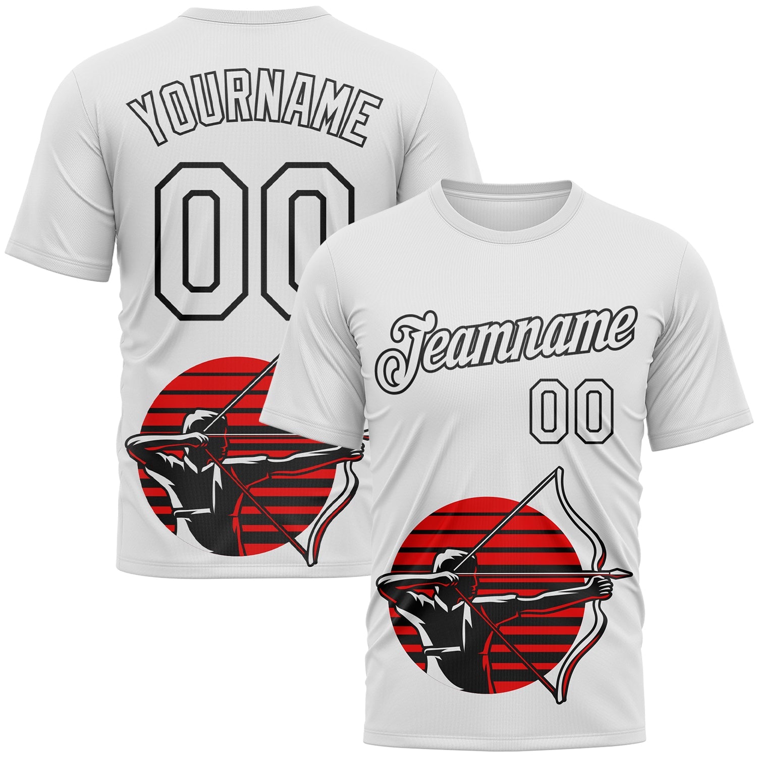 Custom White Black 3D Pattern Design Arrow Archery Bow Target Performance T-Shirt - Main View