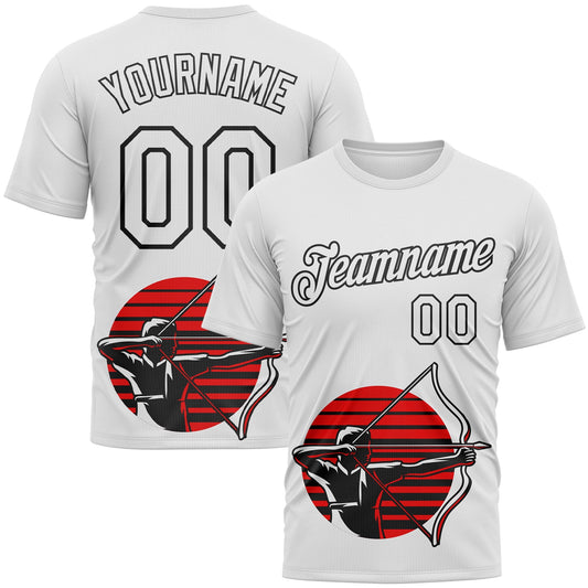 Custom White Black 3D Pattern Design Arrow Archery Bow Target Performance T-Shirt - Main View