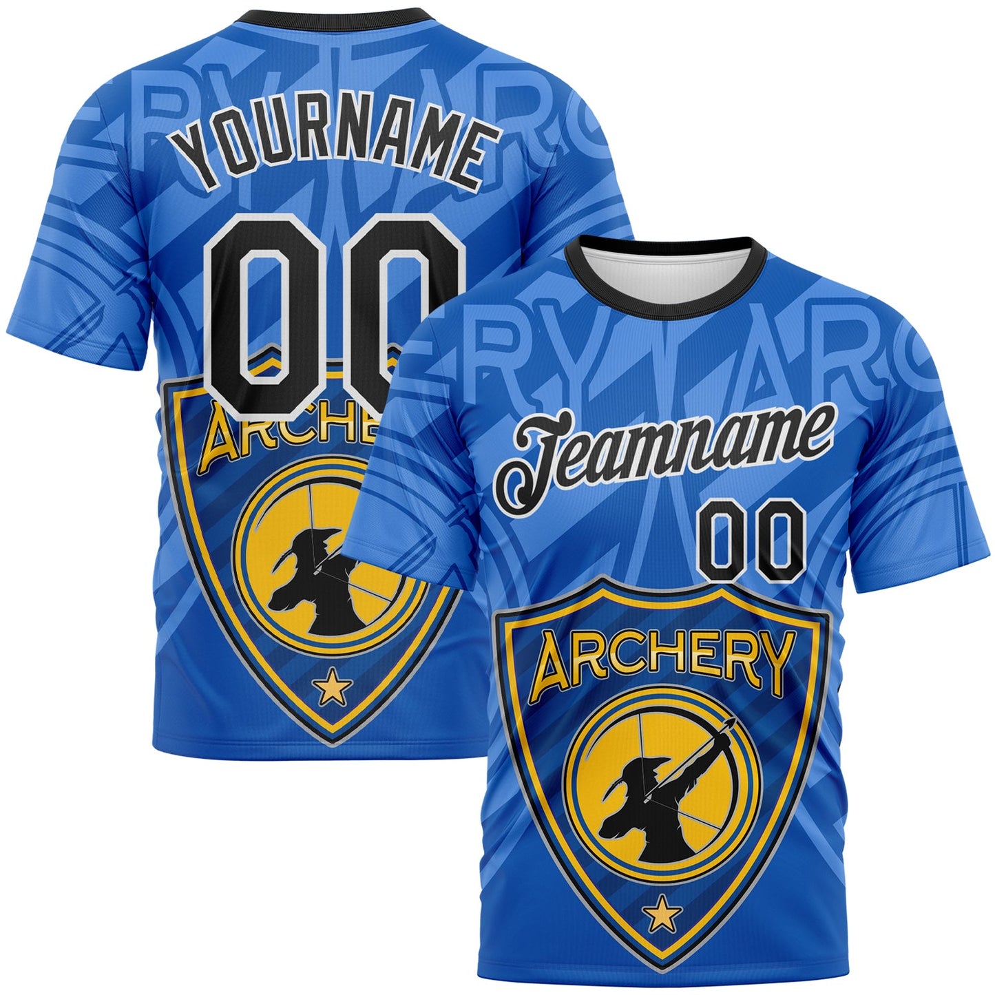 Custom Thunder Blue Black-White 3D Pattern Design Arrow Archery Bow Target Performance T-Shirt - Main View