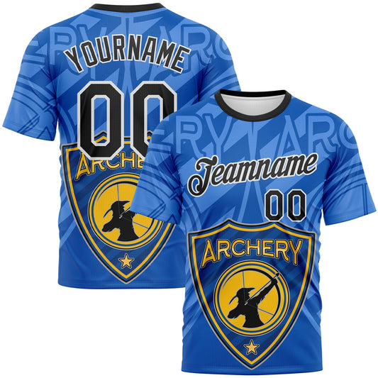 Custom Thunder Blue Black-White 3D Pattern Design Arrow Archery Bow Target Performance T-Shirt - Main View