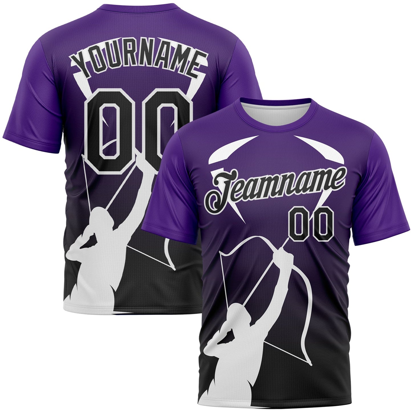 Custom Purple Black-White 3D Pattern Design Arrow Archery Bow Target Performance T-Shirt - Main View