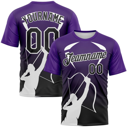 Custom Purple Black-White 3D Pattern Design Arrow Archery Bow Target Performance T-Shirt - Main View