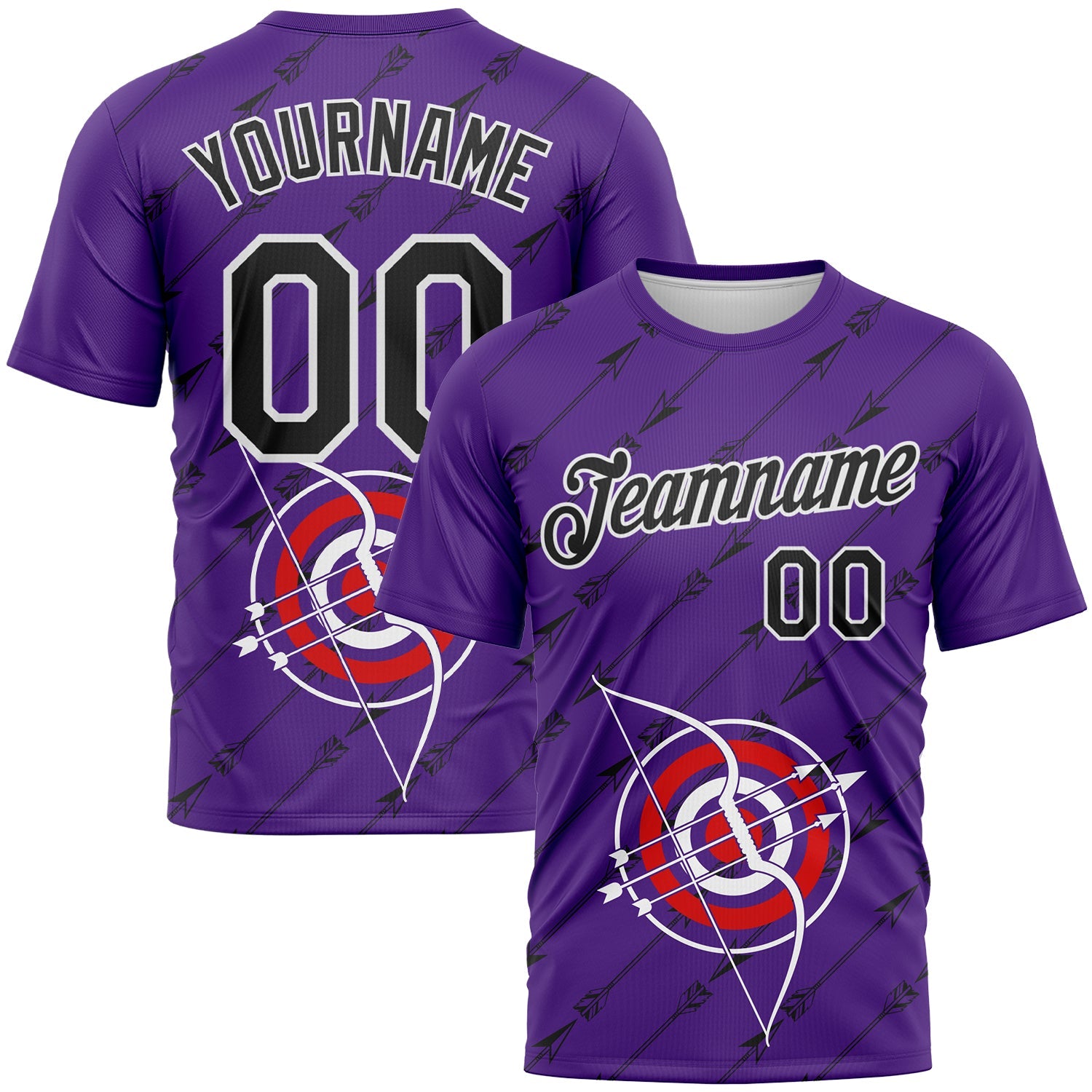 Custom Purple Black-White 3D Pattern Design Arrow Archery Bow Target Performance T-Shirt - Main View