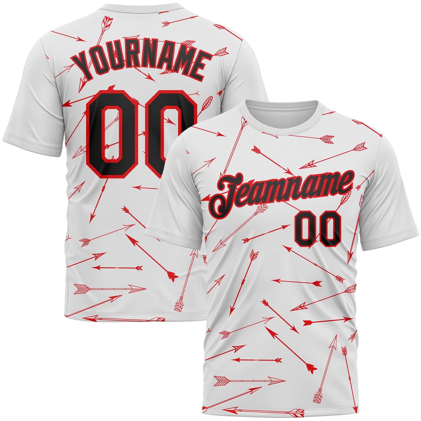 Custom White Black-Fire Red 3D Pattern Design Arrow Archery Bow Target Performance T-Shirt - Main View